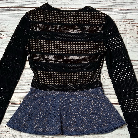 BCBGMAXAZRIA Maira Peplum Mesh Top in Stormy Blue Sz XXS - Picture 13 of 16
